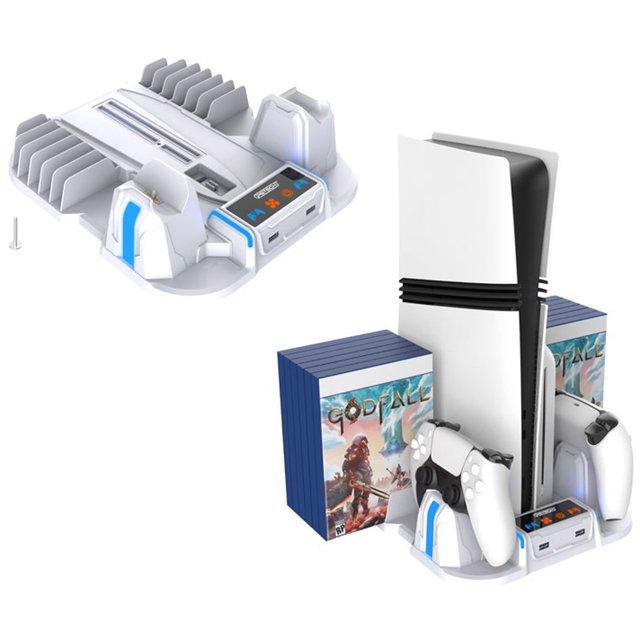 Support de Refroidissement Multifonction pour PS5 Pro et PS5 Slim, Station de Recharge pour Manettes de Jeu et Support de Rangement pour Disques de Jeu