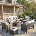 thumbnail image 6 of Ainfox 7-Piece Outdoor Wicker Patio Furniture Set, Sectional Conversation Set with 3-Seat Sofa, Loveseat, Coffee Table, Chairs & Ottomans, Gray, Space-Saving Design for Backyard, Porch, Poolside, 6 of 8