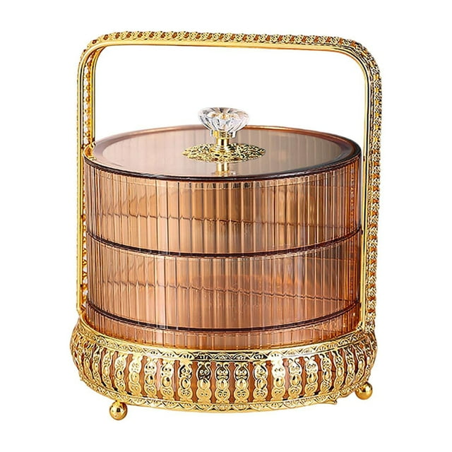 GUOOL Cake Stand with Clear Acrylic Dome Lid Multifunctional Cupcake Stand with Handle Yellow 3 Layer