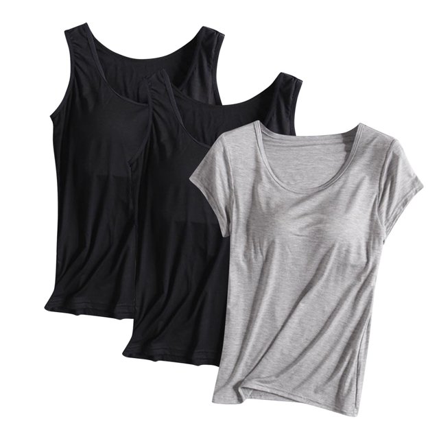 JMKQLZ Women's Cotton Solid Color Chest Mat Without Steel Rim Base Shirt