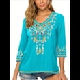 thumbnail image 2 of Blusas Mexicanas para Mujer, Camisas Bordadas, Ropa Hippie, Túnicas de Fiesta, Blusas Bohemias Campesinas de Talla Grande. Azul XXL, 2 of 6
