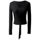 thumbnail image 4 of MHFRRA Camisetas de Mujer para Uso Diario, Cuello En V, Manga Larga con Diseño de Lazo, Estilo Casual y Cómodo para Todas Las Estaciones, para Bailar y Actividades de Ocio. Negro, 4 of 4