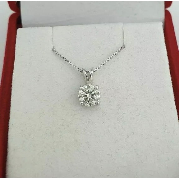 2Ct Round Cut Lab Created Diamond Solitaire 18" Free Chain Pendant 14K White Gold Plated 925 Silver
