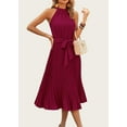 thumbnail image 4 of FreshPretty Women's Summer Sleeveless Halter Neck Pleated Midi Cocktail Dresses A Line Flowy Beach Sun Dress with Belt, 4 of 5