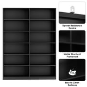 Homfa 74.3” Double Wide 6-Tier Bookcase, Extra Large Wooden Freestanding Display Bookshelf for Home Office Living Room, Black
