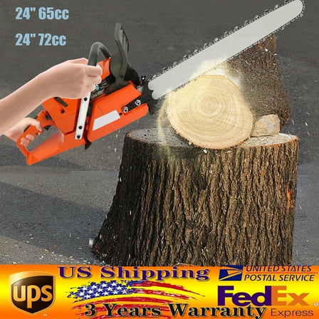 24 Inch Petrol Chainsaw Handheld Garden Saw Portable 65cc Gas Powered Chainsaws