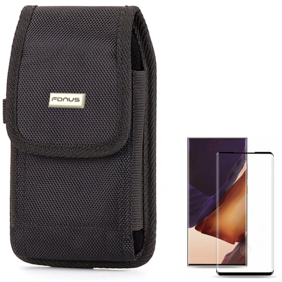Case Belt Clip & Screen Protector for Samsung Galaxy Note 20 Ultra Phone - Combo with Rugged Holster Canvas Cover & Tempered Glass (Fingerprint Unlock) 3D Curved Edge Full Cover
