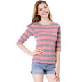 thumbnail image 1 of INSPIRE CHIC Women Elbow Sleeves Contrast Color Stripes Top Pink Gray M, 1 of 1