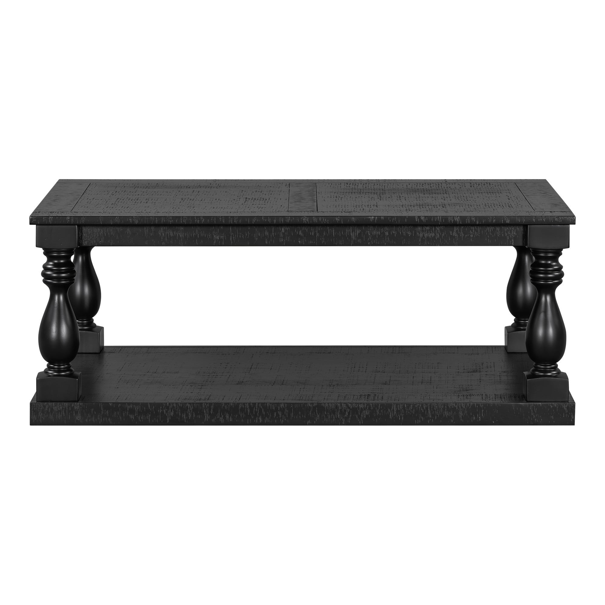 Vintage Coffee Table with Vase Column Legs, Wood Coffee Table with Pine Veneer Top, Decorative Center Table for Living Room Study Room, Black