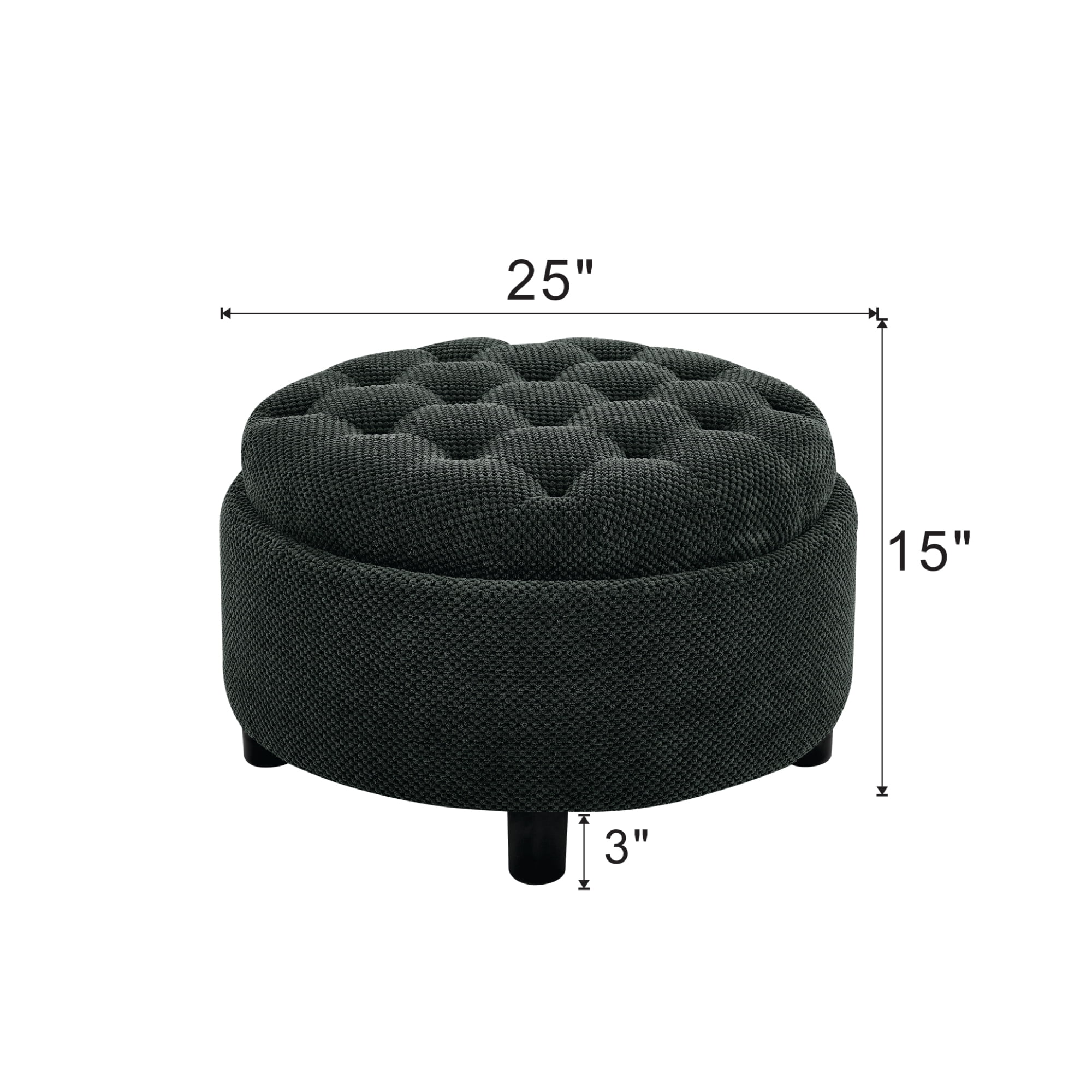 Leumius Storage Ottoman Bench,Round Coffee Table Ottoman,Wooden Top Side Table with Hidden Storage for Living Room,Bedroom,Black