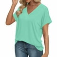 thumbnail image 5 of YUGYXL Classic Short Sleeve Shirts for Women Dressy V Neck Comfy Tshirts Solid Color Basics Fit Tops Going Out Tees Mint Green XL, 5 of 9