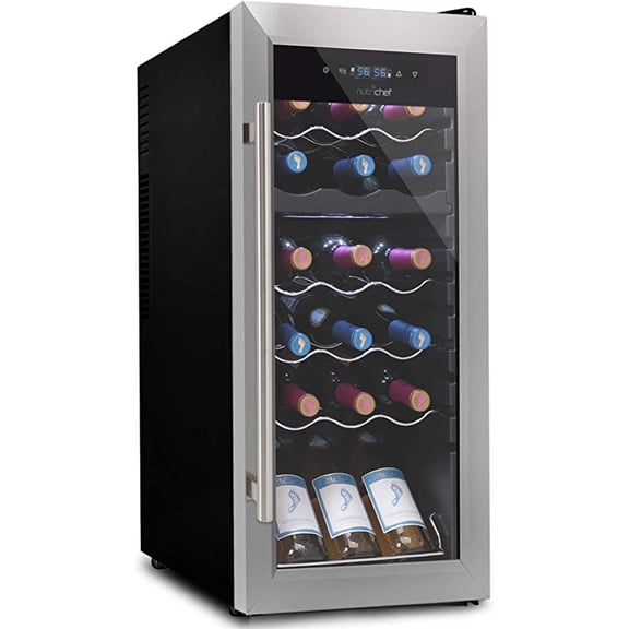 NutriChef 18 Bottle Dual Zone Cooler for Wines Chiller, Freestanding Compact Countertop Mini Fridge