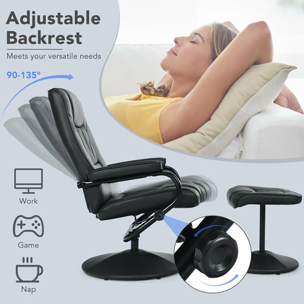 Finihen PVC Leather Soft Upholstered Recliner with Ottoman Footrest, 360° PVC Leather Swivel Recliner Chair with Ottoman, for Living Room, Bedroom, Black Finihen PVC Leather Soft Upholstered Recliner with Ottoman Footrest, 360° PVC Leather Swivel Recliner Chair with Ottoman, for Living Room, Bedroom, Black