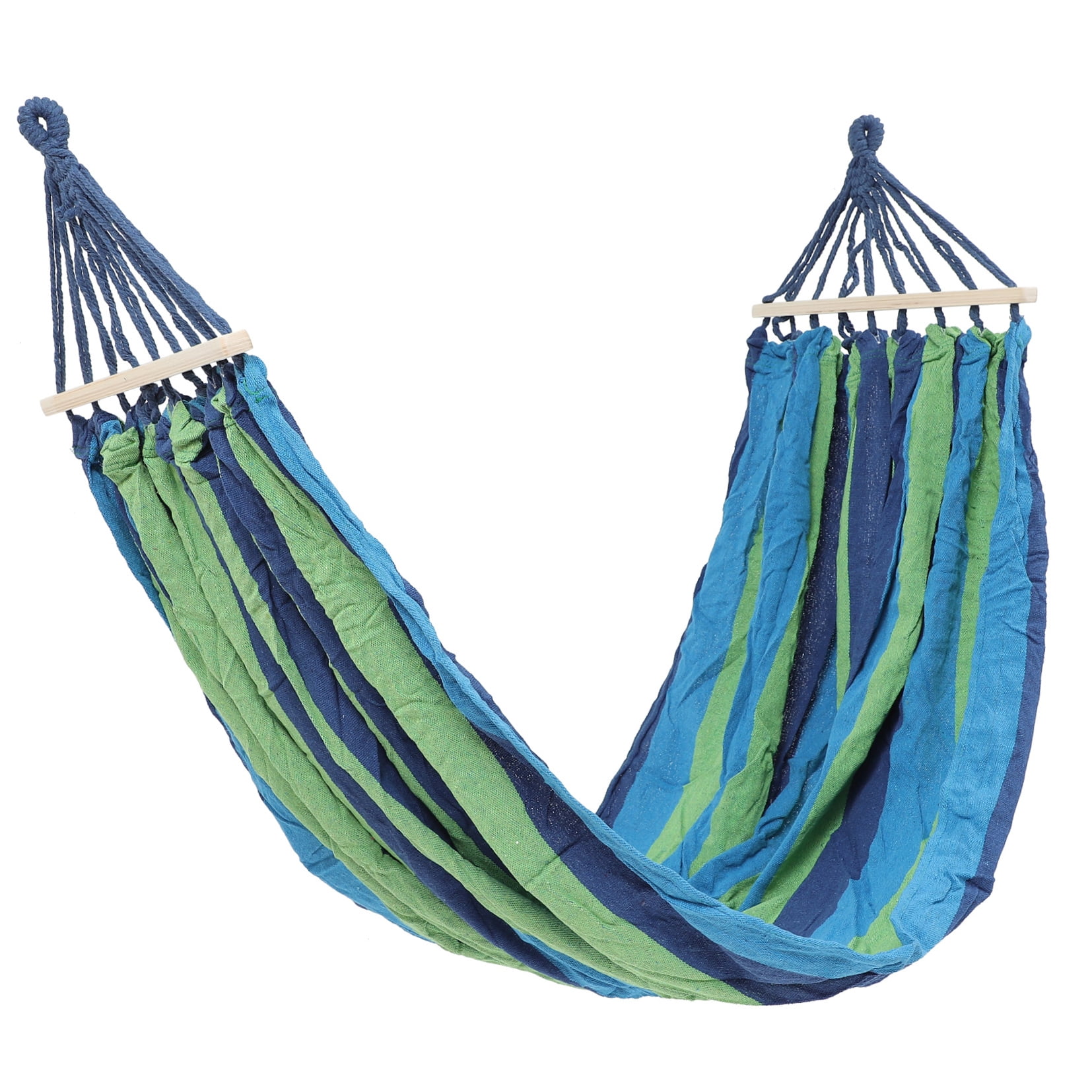 Outdoor Hammock Parachute Portable Rainbow Swing Double Person Sleeping Bed with 40cm Anti Rollover Curved Wooden Stick for Camping Travel Survival (Blue, 190x150cm)
