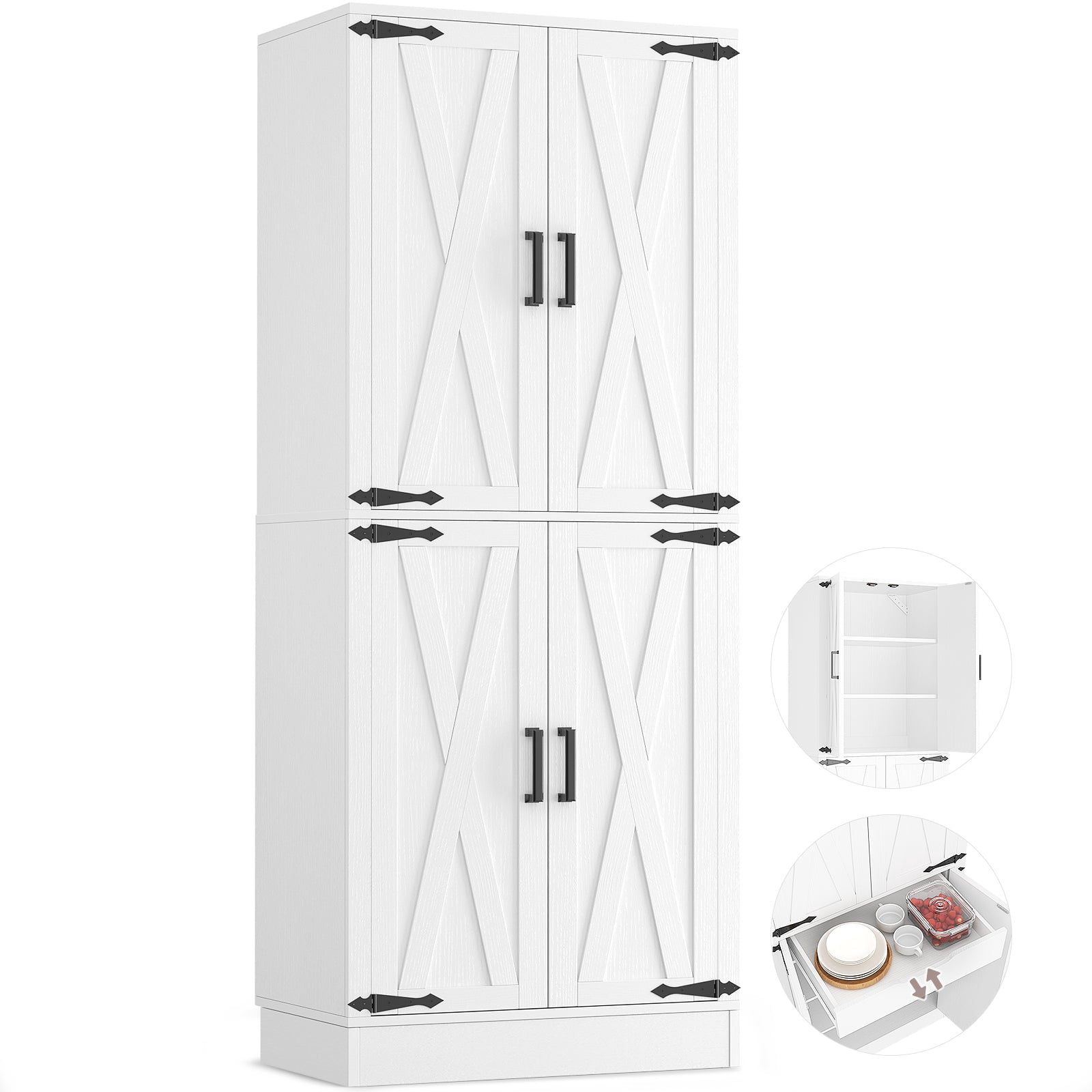 Homieasy 71'' Tall Farmhouse Bathroom Storage Cabinet, 7-Tier Linen Cabinet with Drawer & Adjustable Shelves, White