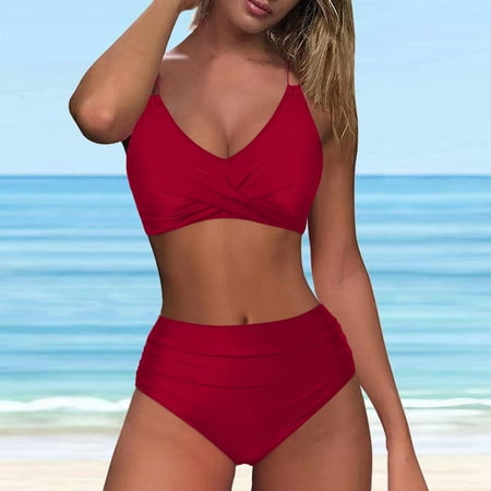 Tawop Ladies Swimwear Women Swim Two Piece Bikini Bottoms Beach Clearance Swimwear Watermelon Red Xl