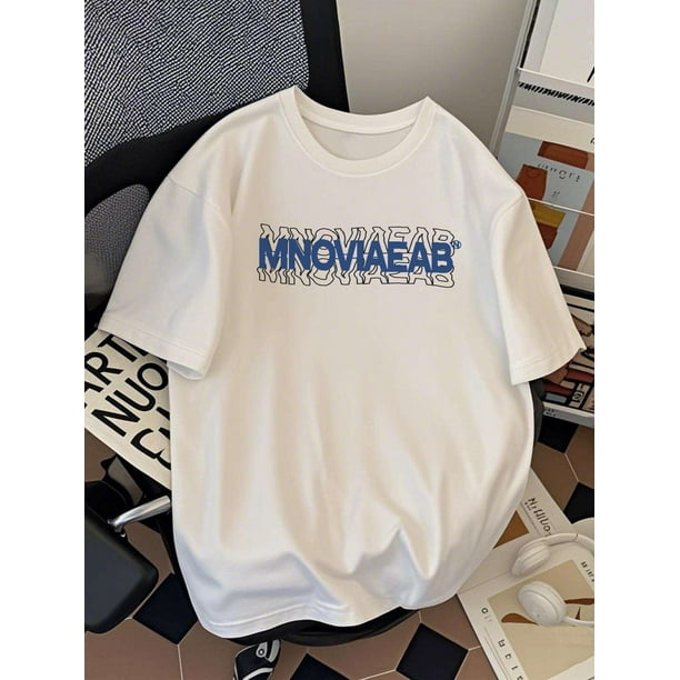 Men's Pure Cotton Graphic Tee - Regular Size Casual Short Sleeve T-Shirt with Bold "MINDVIA" Print, Loose Fit for Summer, Machine Washable