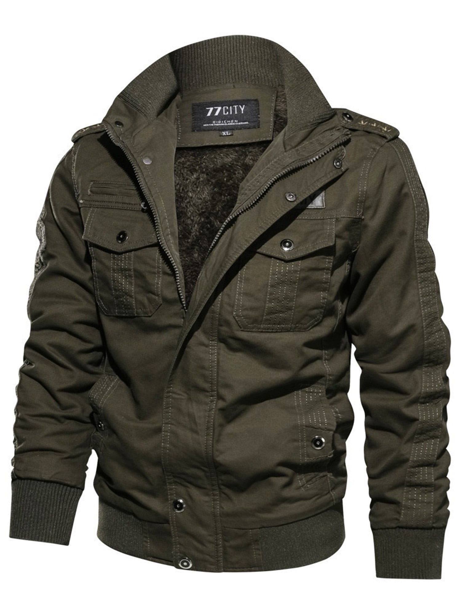 Tenmix Men's Stand Collar Military Coats Warm Bomber Jackets