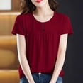 thumbnail image 2 of Tops de Manga Corta de Mujer Casual Botón de Color Sólido Plegado Cuello Redondo Suéter de Moda para el Hogar Y el Uso Diario, 2 of 8