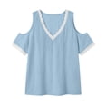 thumbnail image 3 of cocolona Off the Shoulder Summer Tops for Women Short Sleeve V Neck Lace Shirts Dressy Casual Solid Color Blouses, 3 of 6