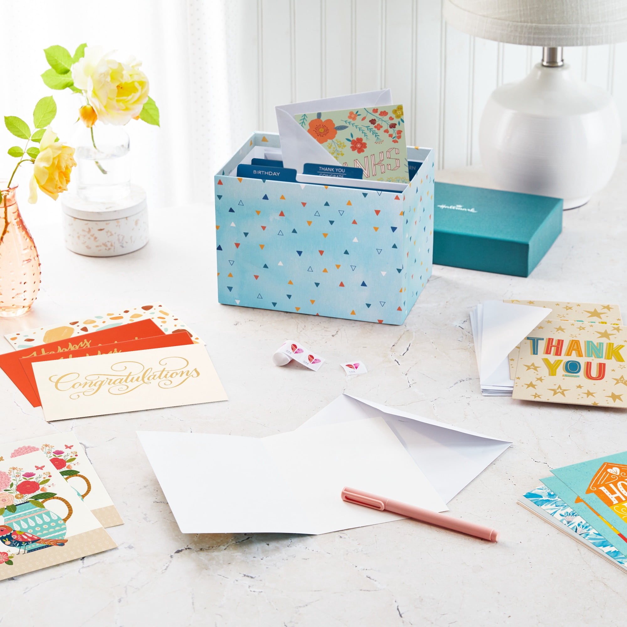 Hallmark Assorted Boxed All Occasion Blank Greeting Cards—Birthday, Thank You, Congratulations, Wedding, Baby, Thinking of You, Sympathy, Pack of 100 With Card Organizer Box