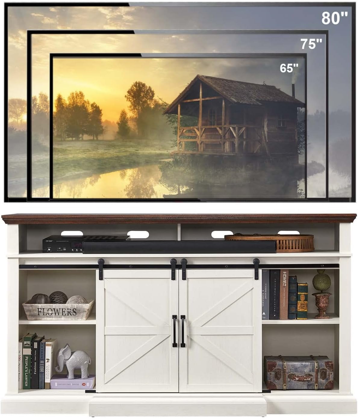 Sincido 37" Farmhouse TV Stand for 80 inch TV's with Adjustable Shelves
