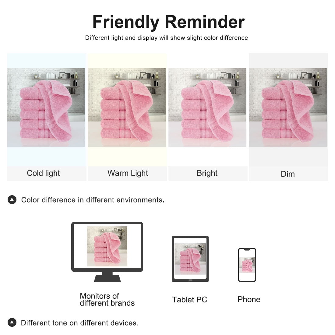 PiccoCasa 6PCS Cotton Soft Hand Towels Set for Bathroom 13" x 29" Pink