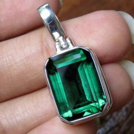 4Ct Lab-Created Green Emerald Solitaire Pendant Free Chain 14k White Gold Plated