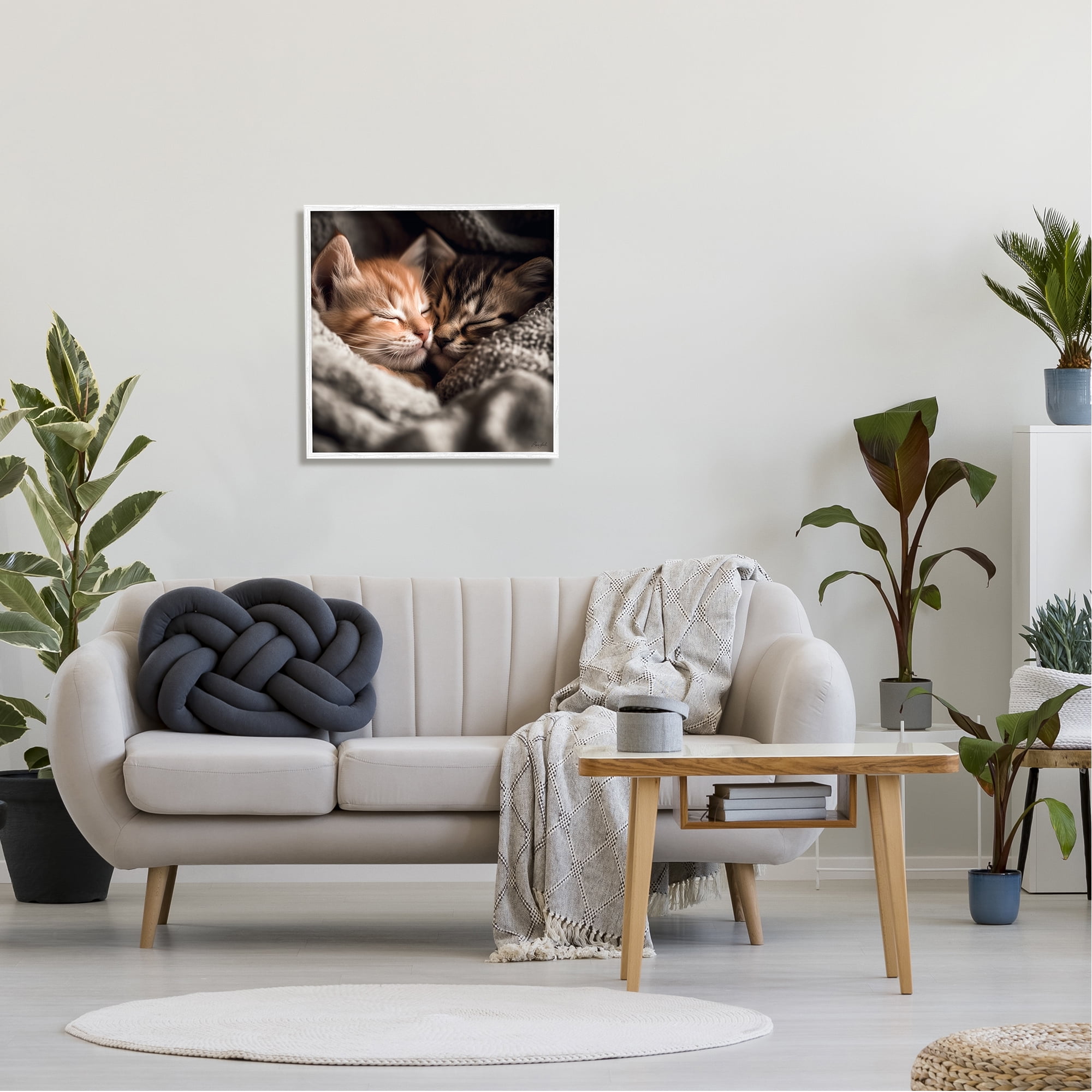 Stupell Industries Cuddling Kittens Portrait Animals & Insects Painting White Framed Art Print Wall Art, 24 x 24