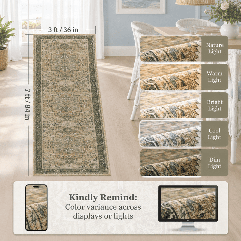 Medallion 3x7 Hallway Runner Rug Washable Non Slip Runners For Kitchen ...