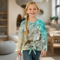 thumbnail image 4 of Xixirimido Beach Sea Starfish Shell Printed Girls Long Sleeve Shirt Kids Crewneck T-Shirts Trendy 3D Graphic Tie-hem Cute Tees for Fall Winter, Size 5-6, 4 of 7