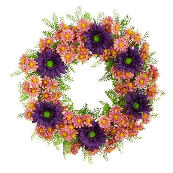 Nearly Natural Plastic All Occasion Mixed Daisy Artificial Wreath, 21" (Multicolor)