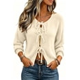 thumbnail image 5 of KICILVS Bow Tie Front Cardigan Women Long Sleeve Soft Knit Cropped Fit Sweater Elastic Cuffs Winter Bolero Top, 5 of 7