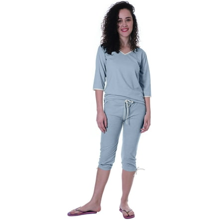 

Moomaya Womens Plain Nightwear Set w/ Capri Cotton Sleepwear 2 Pcs Nightdresses