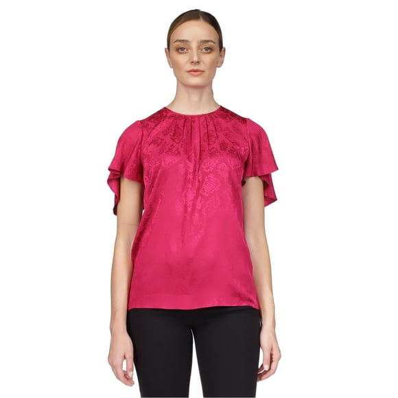 Michael Kors Womens Jacquard Satin Dolman Blouse, deepfuchsia, Petite, PM