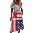 thumbnail image 4 of 4th Of July Patriotic Dress American Flag Print A-Line Independence Day Dresses Trendy Casual V Neck Short Sleeve Usa Beach Holiday Dresses, 4 of 5