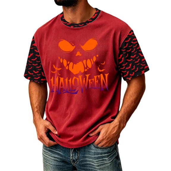 Halloween Shirts for Men Short Sleeve Crewneck Halloween Tees Jack-o'-lantern Halloween Tops Holiday Casual Halloween Tshirt