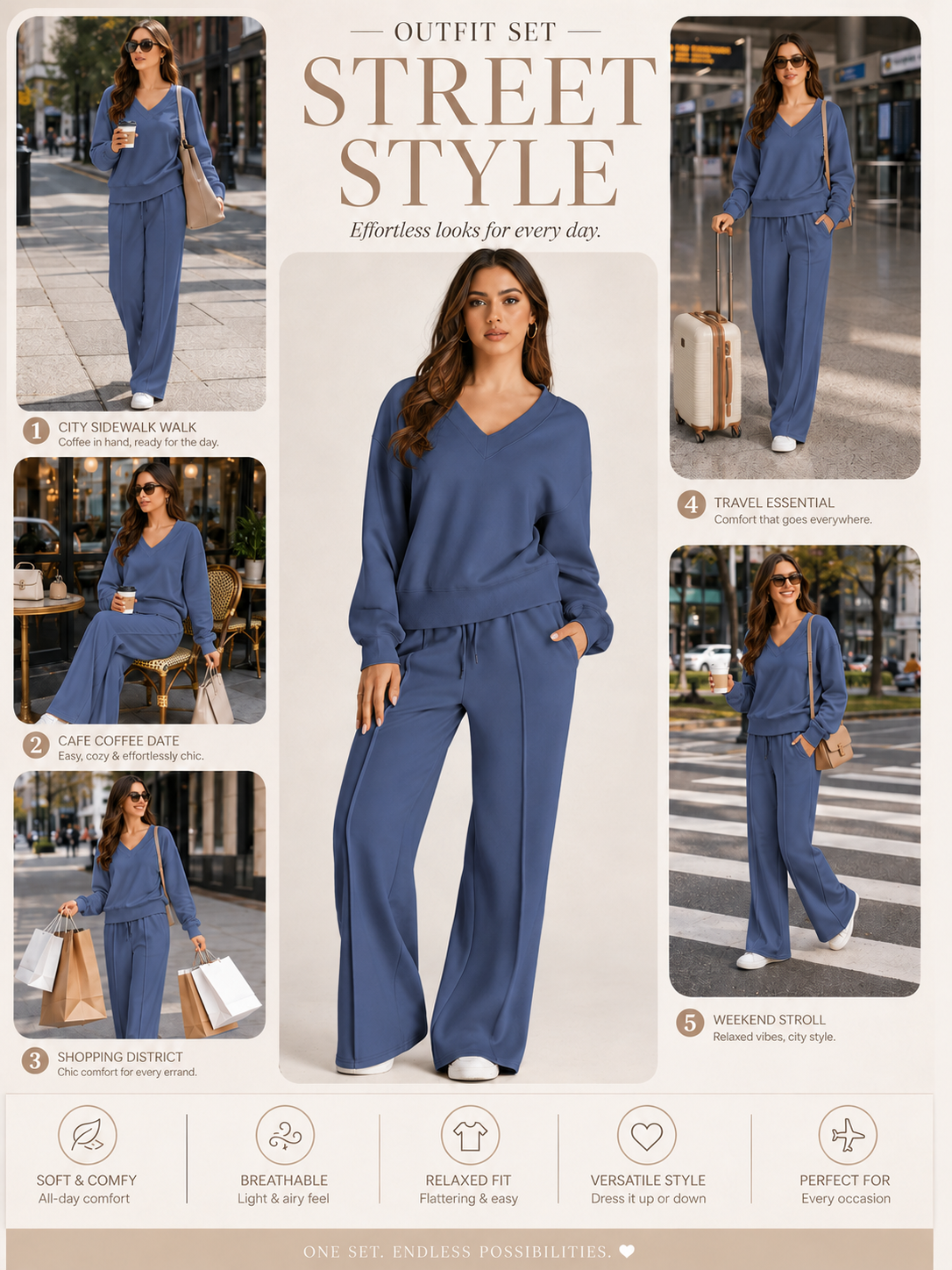 Dokotoo Women's V-Neck Sweatsuit Wide Leg 2-Piece Set photo 6