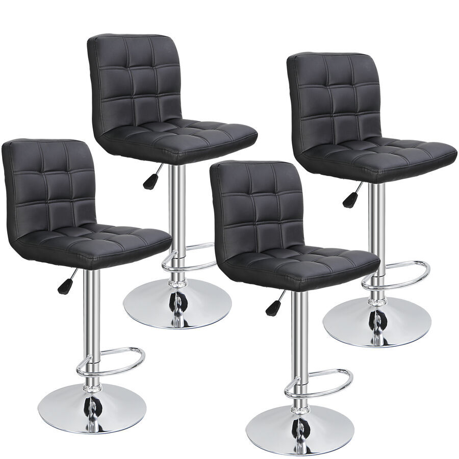 Modern Square PU Leather Adjustable Bar Stools with Back Swivel Set of