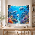 thumbnail image 5 of Underwater Reef Bottlenose with Dolphins Swimming Through Clear, Mystical Fantasy for Space Lovers, Galaxy Room Decor, Housewarming Gift, Tapestry Wall Hanging for Bedroom and Dorm, 5 of 7