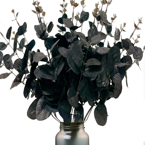 5 Pack 13.4 Inches Black Eucalyptus Stems, Black Flowers and Branches, Fake Vase Table Centerpiece House Décor, Faux Flowers for Crafts, Indoor Outdoor Halloween Decorations for Parties
