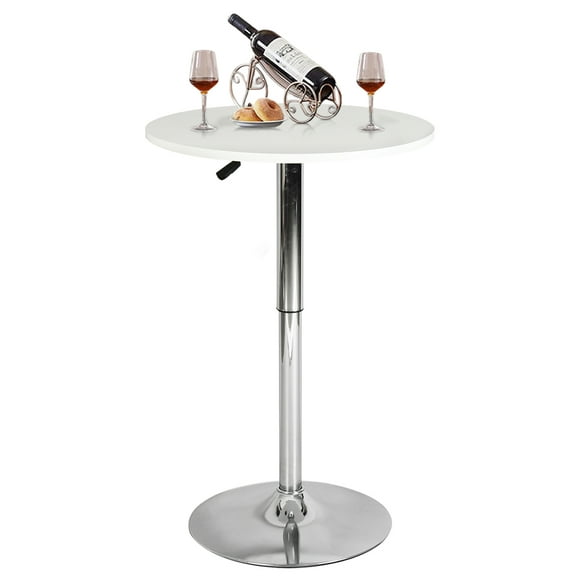 Mesa de Bar Redonda Rotación Blanco, con base plateada, Altura Ajustable HOMEMAKE FURNITURE Moderno