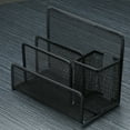 thumbnail image 4 of Small Desk Pen Holder Mail Organizer Black Mesh File Letter Holder with 3 Compartments Drawer Metal Mesh Desktop Storage, 4 of 10