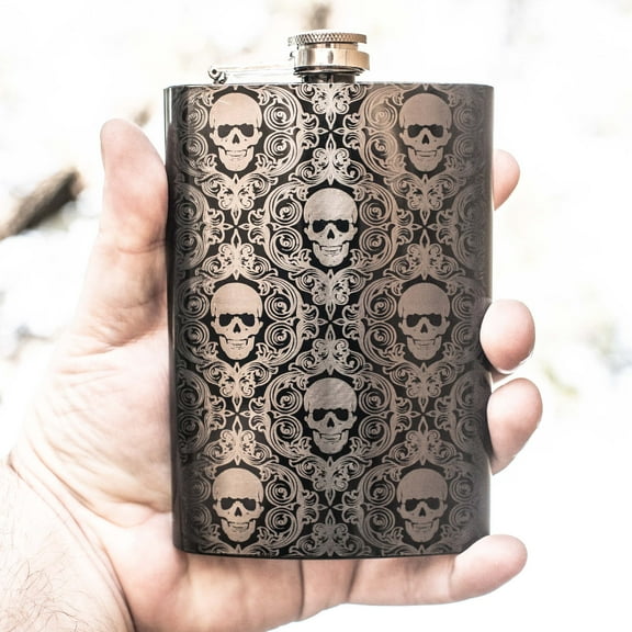 Hip Flask Plus Stainless Steel 8oz Flask - Black Gothic Baroque