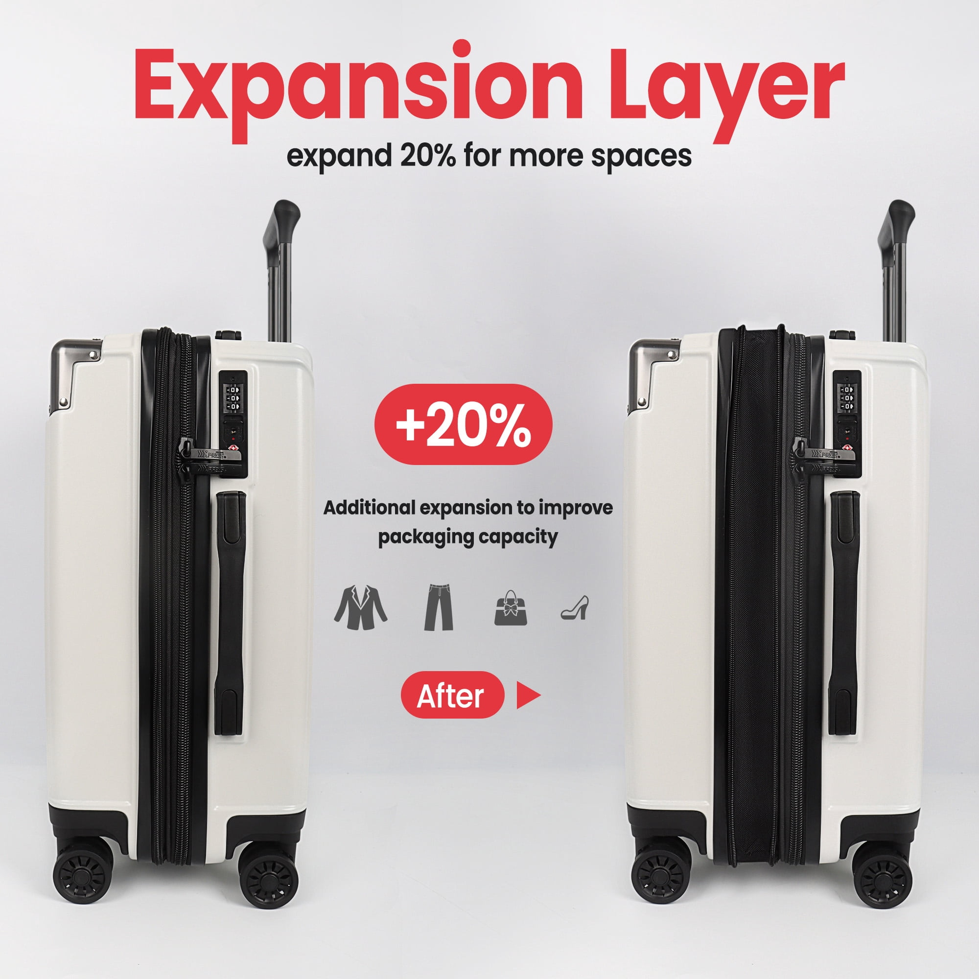 New York Xpress 24" Hardside Checked Luggage, Lightweight Expandable Suitcase with Spinner Wheels and TSA Lock, Milk White - WD576