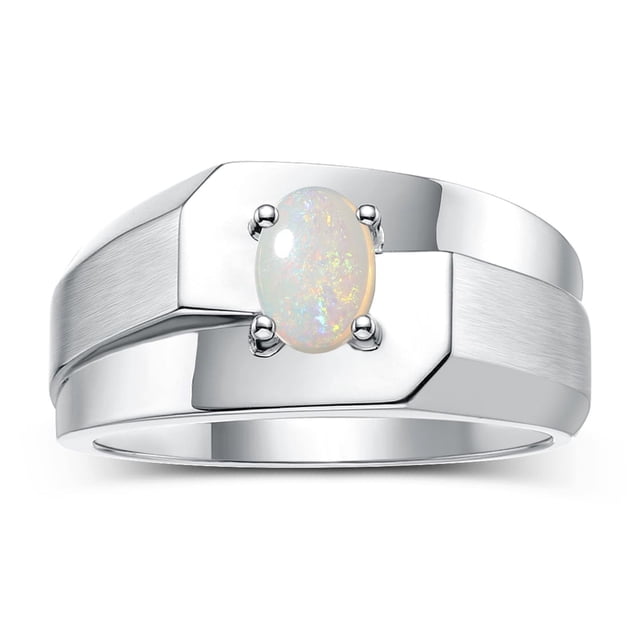 RYLOS Men's Rings Sterling Silver Ring Classic Solitaire 7X5MM Oval Shape Gemstone Designer Band Opal October Birthstone Rings For Men Size 13