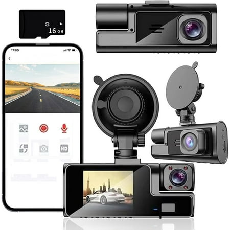 RuiJiao WiFi Dash Cam 1080P FHD Front and Inside Camera with Infrared Night Vision, 140° Wide Angle, Parking Monitor, Loop Recording, Motion Detection, APP Control