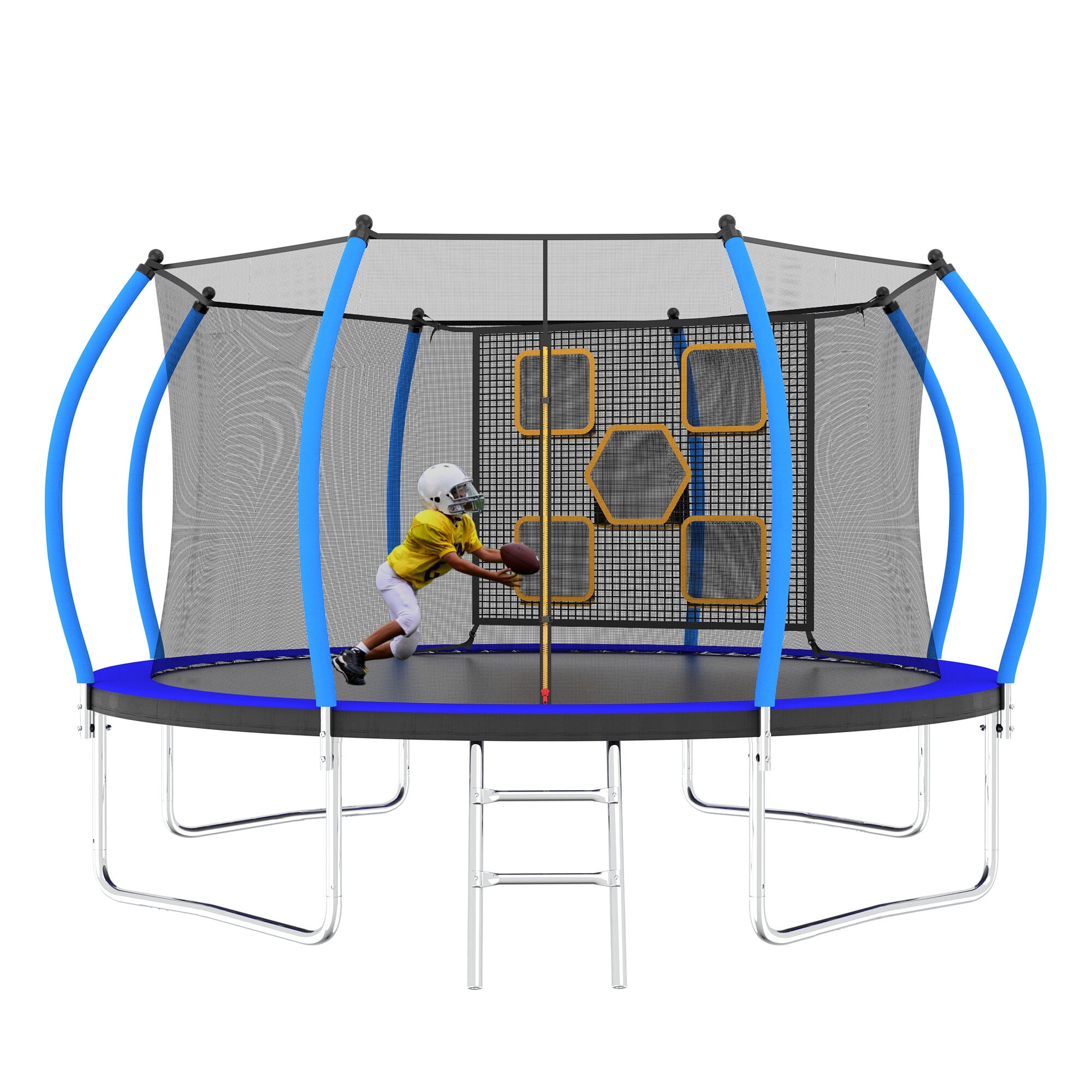 Mini Trampoline, 12FT Trampoline with Enclosure - Recreational Trampolines with Ladder, ASTM Approval Outdoor Trampoline for Kids, Black+Blue Trampoline For Kids,Steel Fitness Trampoline