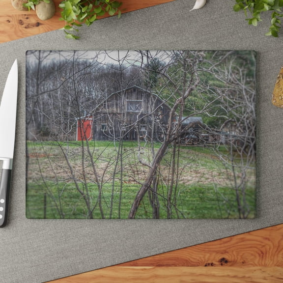 U R There Photography Hidden Capac Grey Rustic Farmhouse Tempered-Glass Cutting Board 11"x 15"