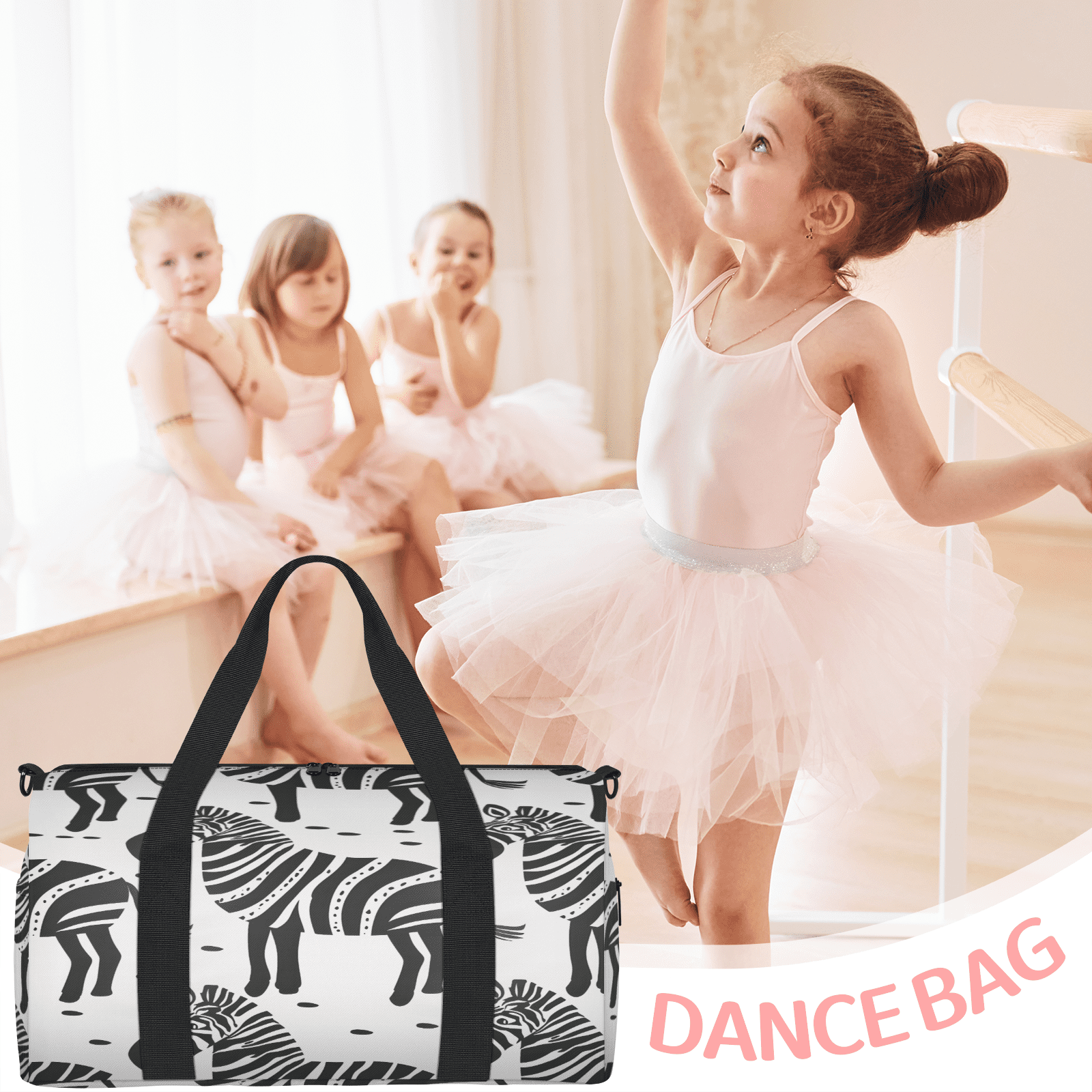 Herdesigns Zebra Pattern Travel Duffle Bag Sports Yoga Weekender Overnight Carry on Workout Bags Lightweight Waterproof Gym Tote Bag for Women Animal